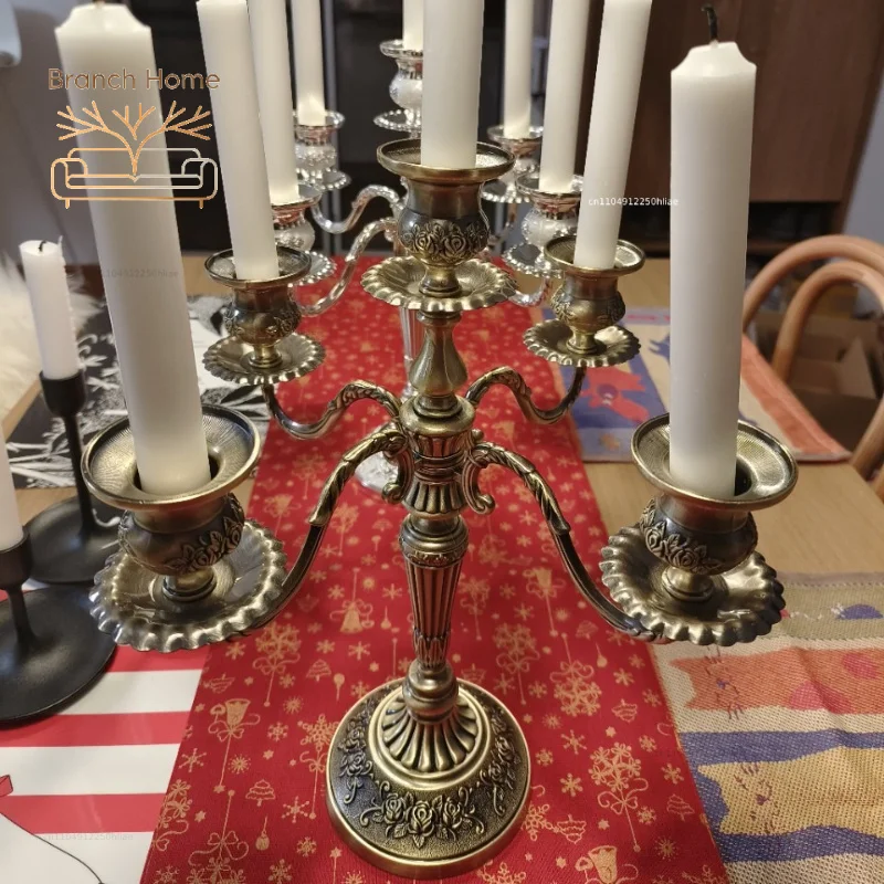 3/5 Heads European Retro Candlestick Decoration Household Candlelight Dinner Metal Candle Holder Wedding Candle Stand Ornament