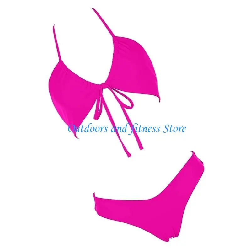 

H053 Stylish Women Halterneck Swimsuit Push Up Swimwear Adjustable Back Tie V Neck Swimwears Front Tie Bathing Suit for Beach
