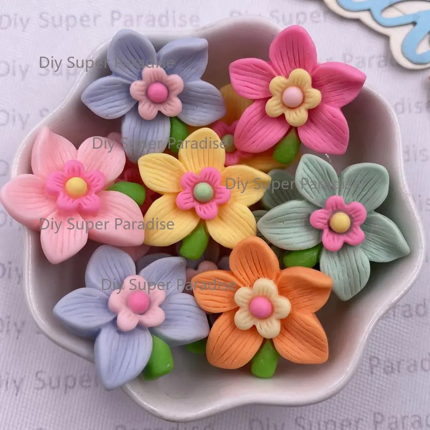 24mm Resin Colorful Painted Double Layered Orchid Figurines Flat Back Stone Flower 10PCS Scrapbooks DIY Decor Crafts Accessories