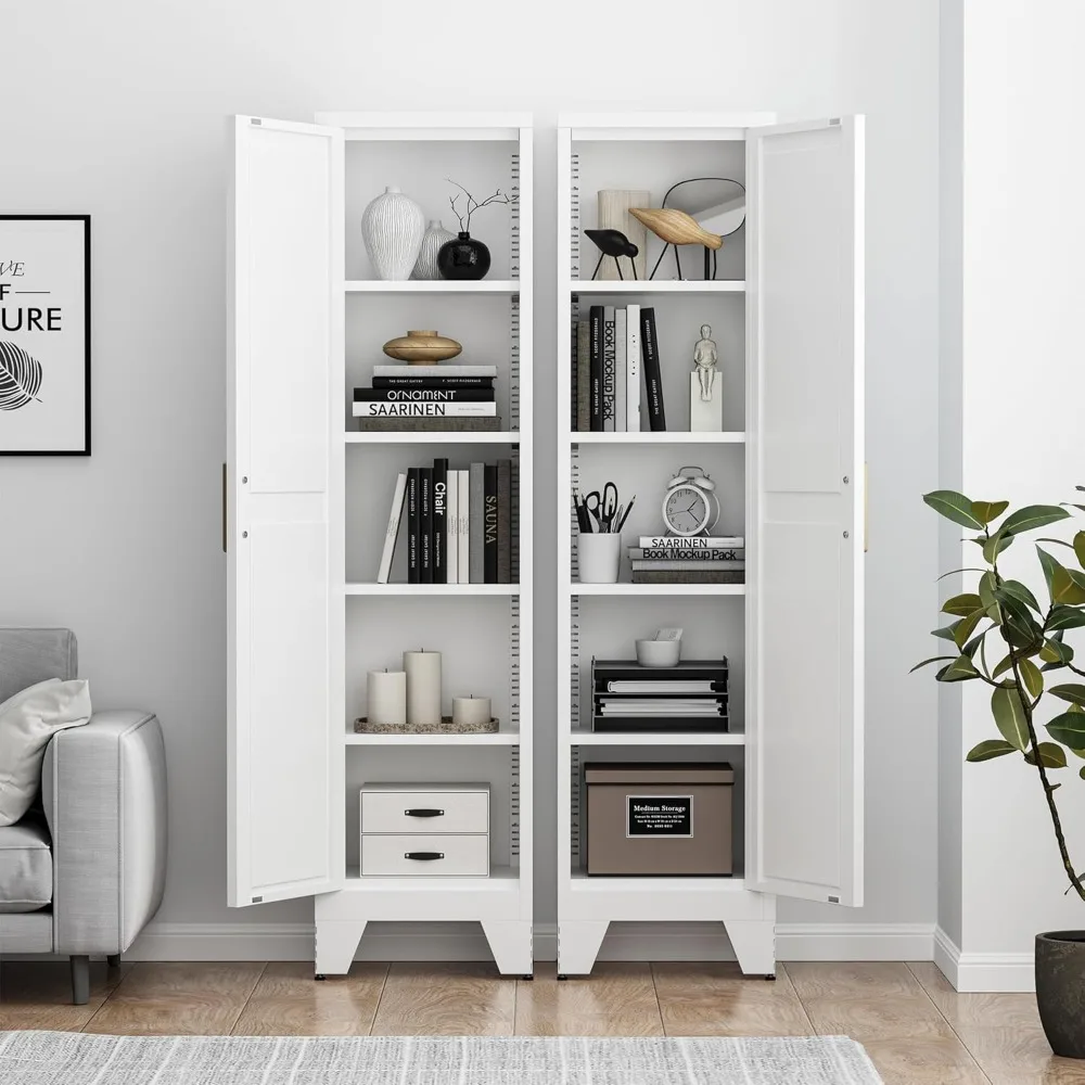 Tall Bathroom Cabinet,Narrow Metal Storage Cabinet with 5 Adjustable Shelves and Single Barn Door,Slim Pantry Storage Organizer - Image 4