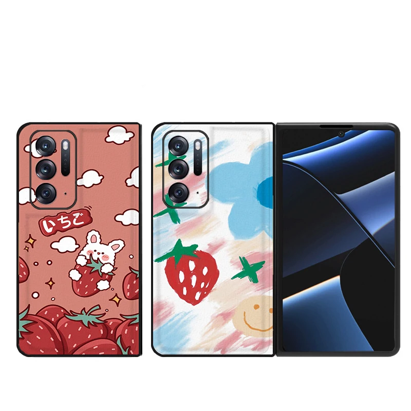 

Find N Funda Case for Oppo Find N findn Watercolor Strawberry Pattern PU Leather Coque Protection Mobile Phone Case Cover Find N