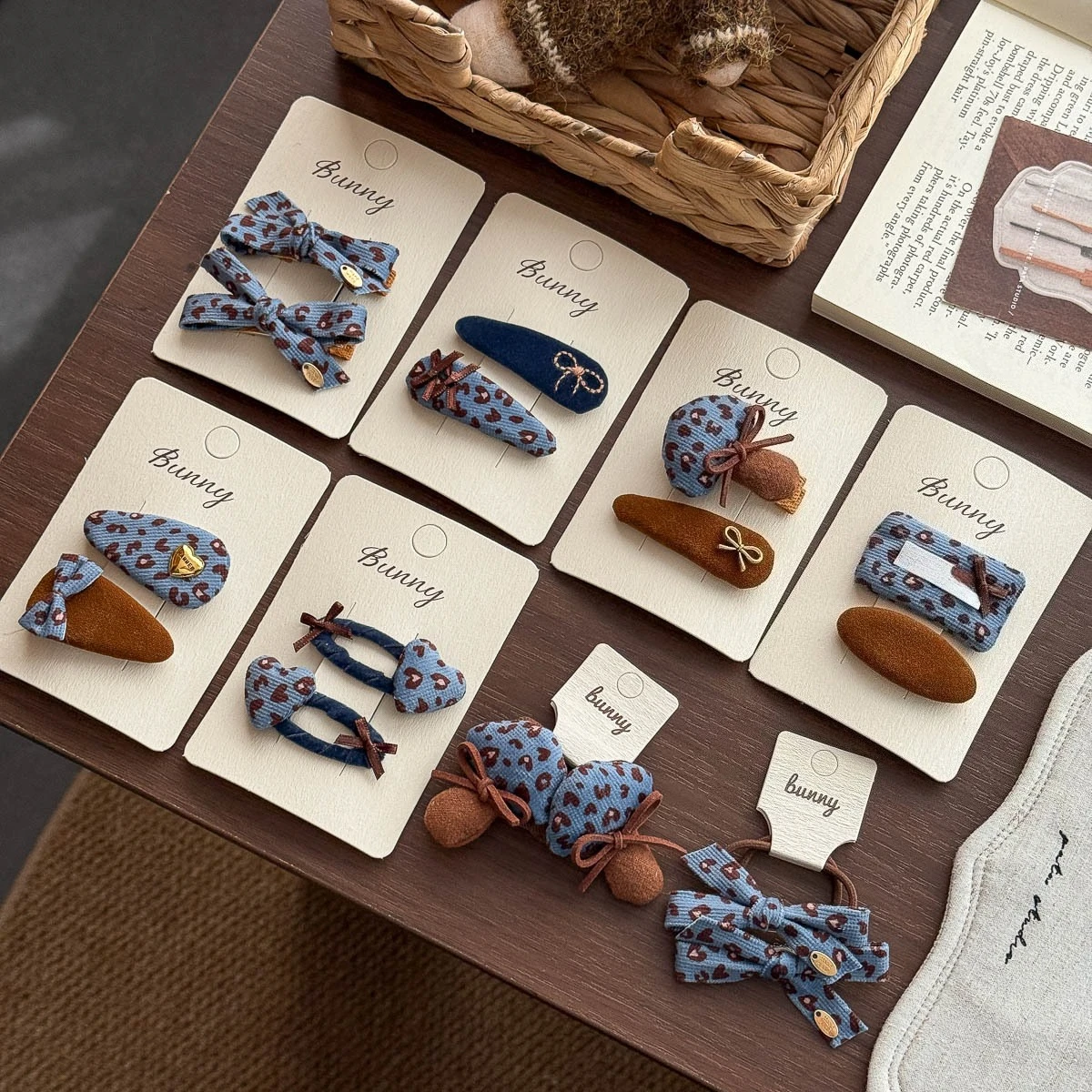 Autumn New Blue Coffee Leopard Print Mushroom Geometric Hairpin Elastic Hair Band Sweet Girl Hair Rope Tie Ponytail Rubber Band