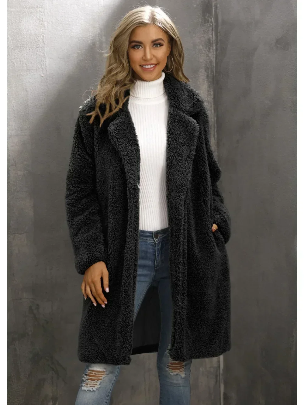 Dames Warme Faux Lamsbont Jassen Winter Fleece Vrijetijdsjack Shaggy Jas Vrouwen Dikke Pluizige Luxe Bontjas Bovenkleding