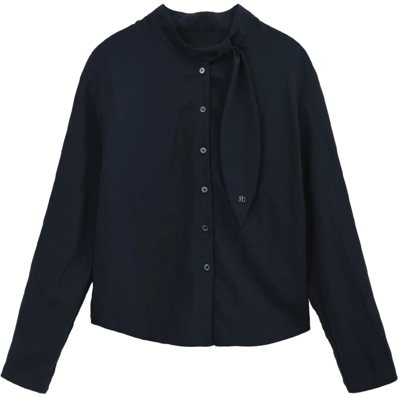 MISHOW Frau Hemd Set 2025, Herbst Mode Neue Marineblau Band Design Layered Hemd Stricken Leibchen Zwei-stück Anzug MXE47T1412