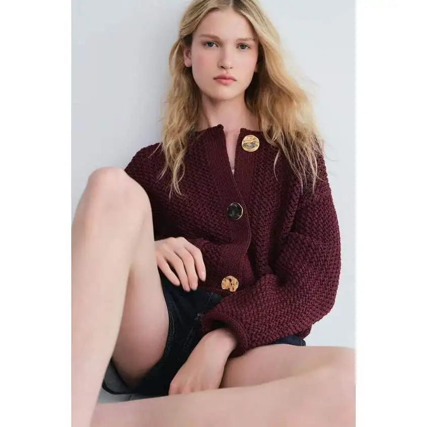 ZBZR Faionable Casual Long Sve Chunky Knit Outerwear Women's Autumn New Sle Versatile Simple Design Polyester Fiber