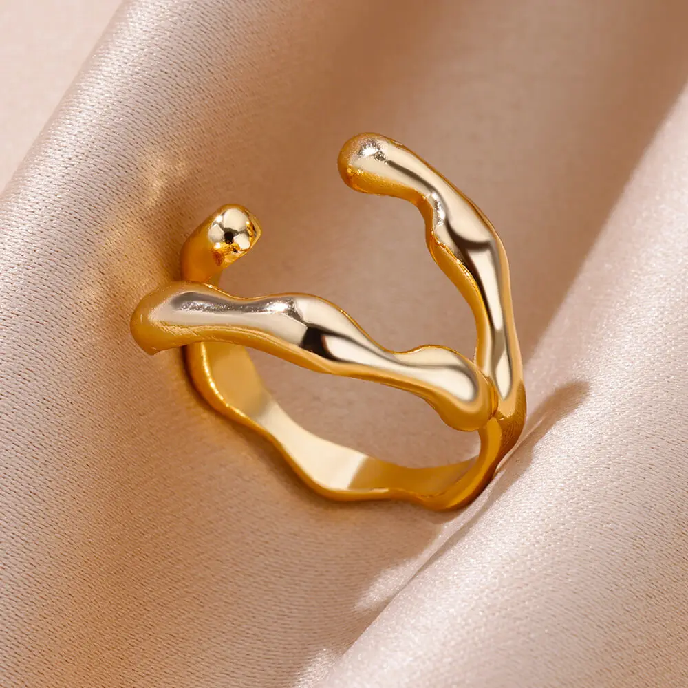 Liquid Flow Shape Rings for Women Opening Stainless Steel Ring Gold Color Vintage Punk Hip Hop Jewelry Freeshipping Item anillos