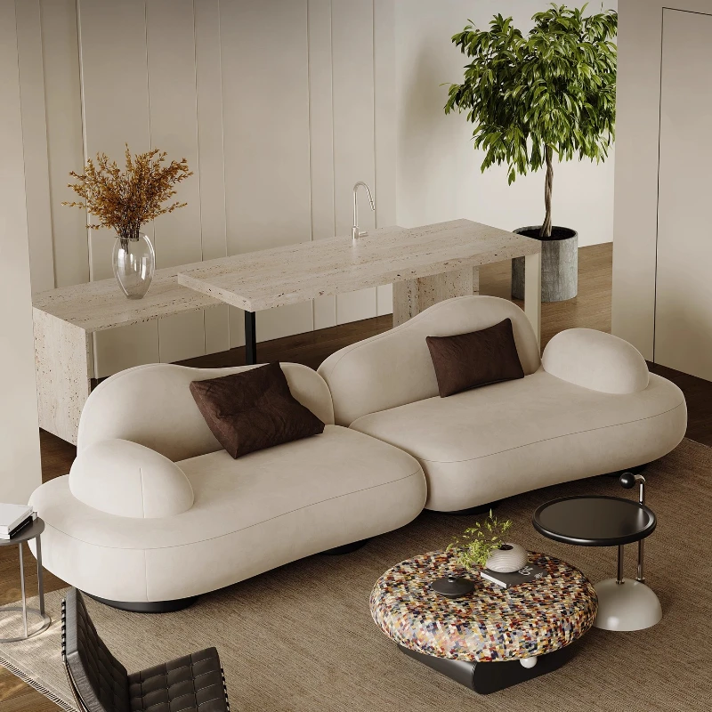 

260cm 280cm 300cm 320cm Frosted Cloth Italian Fabric Sofa Three Person Straight Living Room Sofas Couch Convertible Furniture