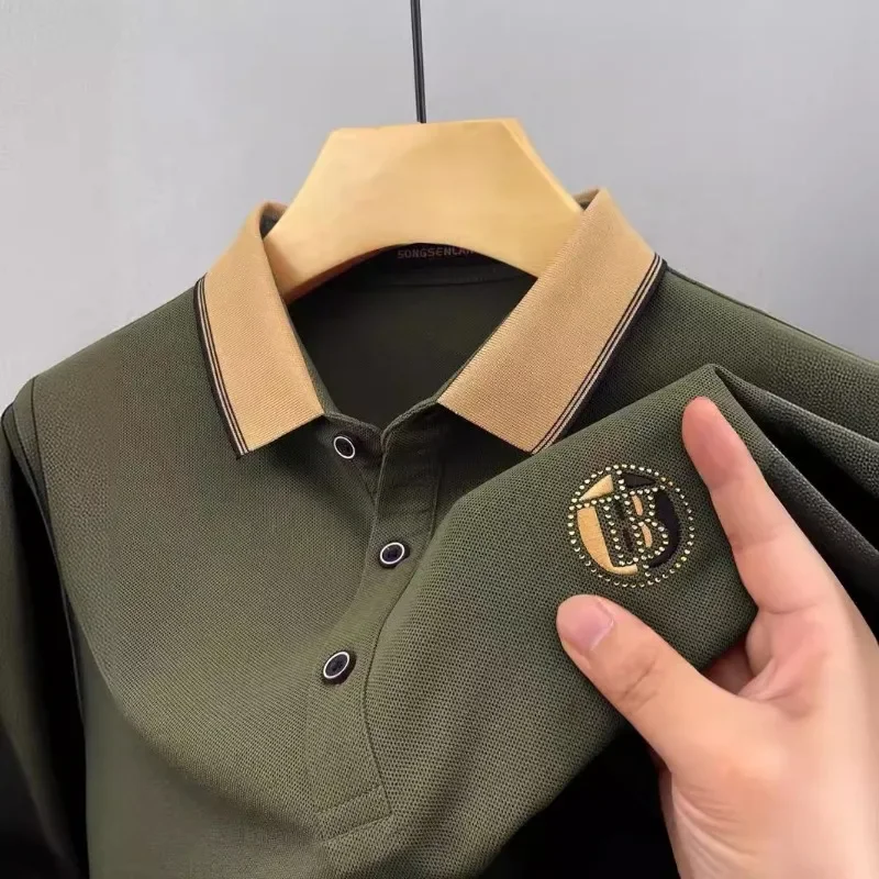 Kemeja Polo bordir pria, kaos lengan pendek longgar Lapel huruf 6 warna musim panas