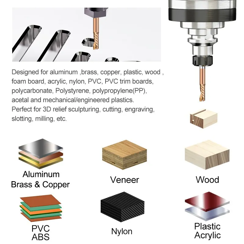 XCAN-Molino de extremo de corte de aluminio, vástago de 4, 6 y 8mm, revestimiento de TiCN de flauta única, CNC, broca de enrutador, cortador de