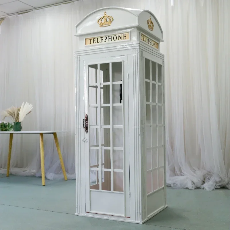 TY210707-2 Popular White Telephone Booth British Metal Telephone Booth For Wedding Hotel Decoration