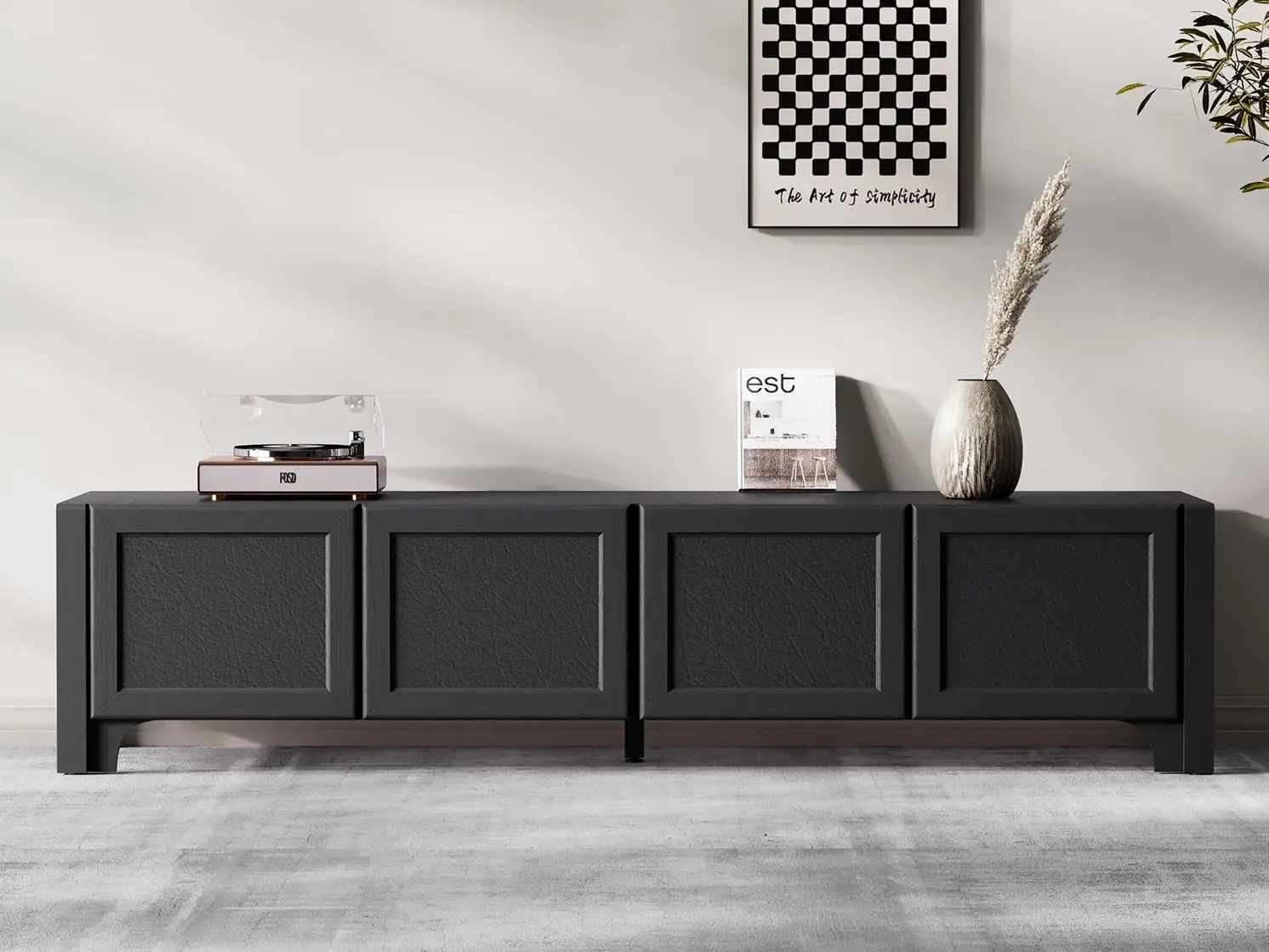 

70" Modern TV Stands for 65 70 Inches TV,Black Media Console for Living Room,Leather-Wrapped Door Panels TV Entertainment Center