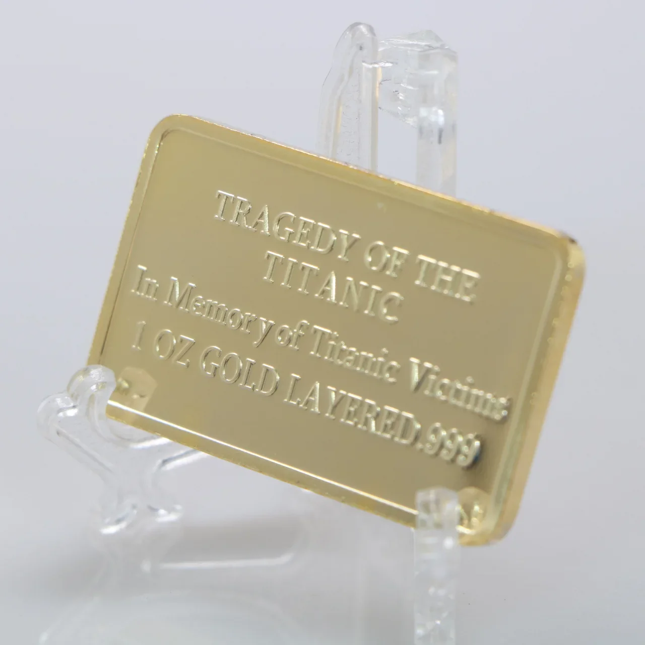 1pcs Memory of Titanic 100th Anniversary Gold Plated Bullion Commemorative Gold Bar for Gift Collection Souvenir Coins Copy