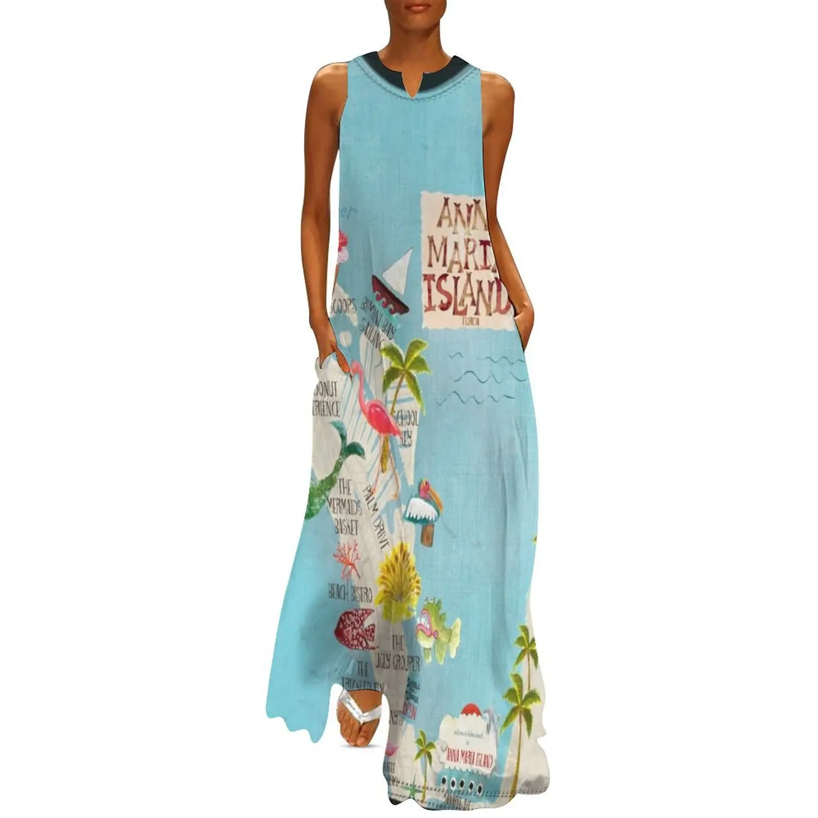 

Anna Maria Island Florida//custom island map design and pattern Long Dress women clothes Dress