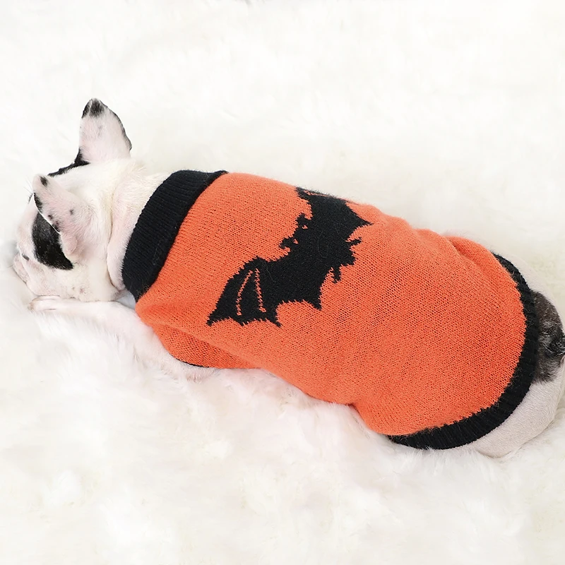 Halloween Dog Pullover Knitted Pet Sweater Cartoon Bat Cat Waistcoat Sleeveless Warm Bomei Clothing Chihuahua Bulldog Solid Vest