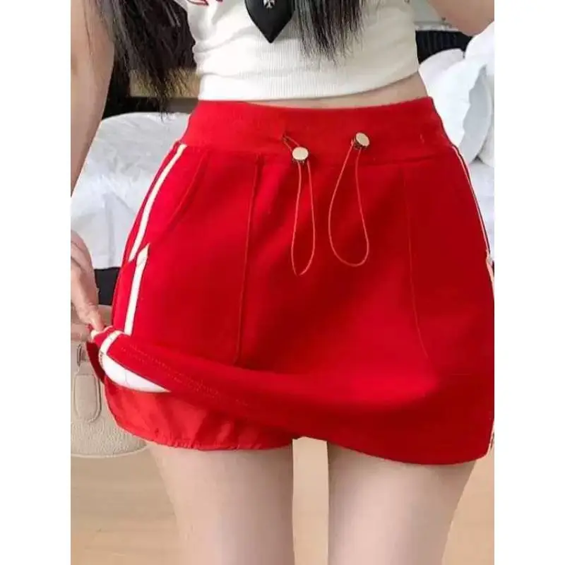 High Waist Drawstring Striped Contrast Patchwork Trend A-line Skirt Summer Fashion Sports Half Skirt Korean Sexy Women Clothing