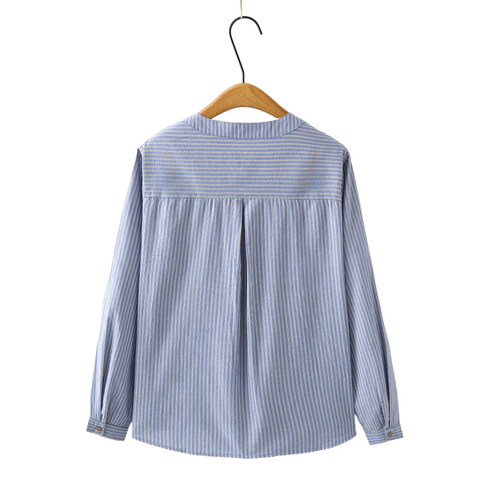Camicetta da donna moda taglie forti Autunno nuovo stile casual girocollo camicia a maniche lunghe a righe verticali 2526