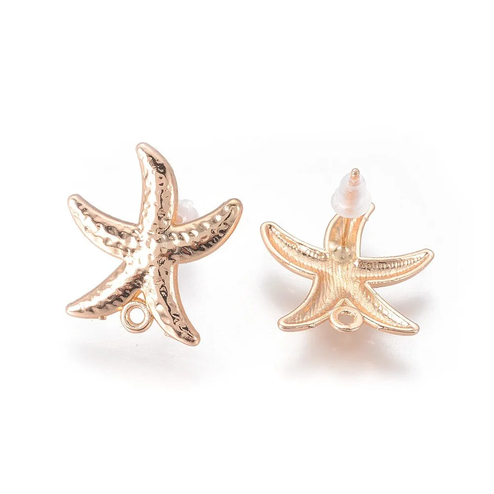 Brass Stud Earring Findings  Plated Starfish/Sea Stars Light Gold for Making DIY Earring Necklace Bracelet Jewelry Accessories