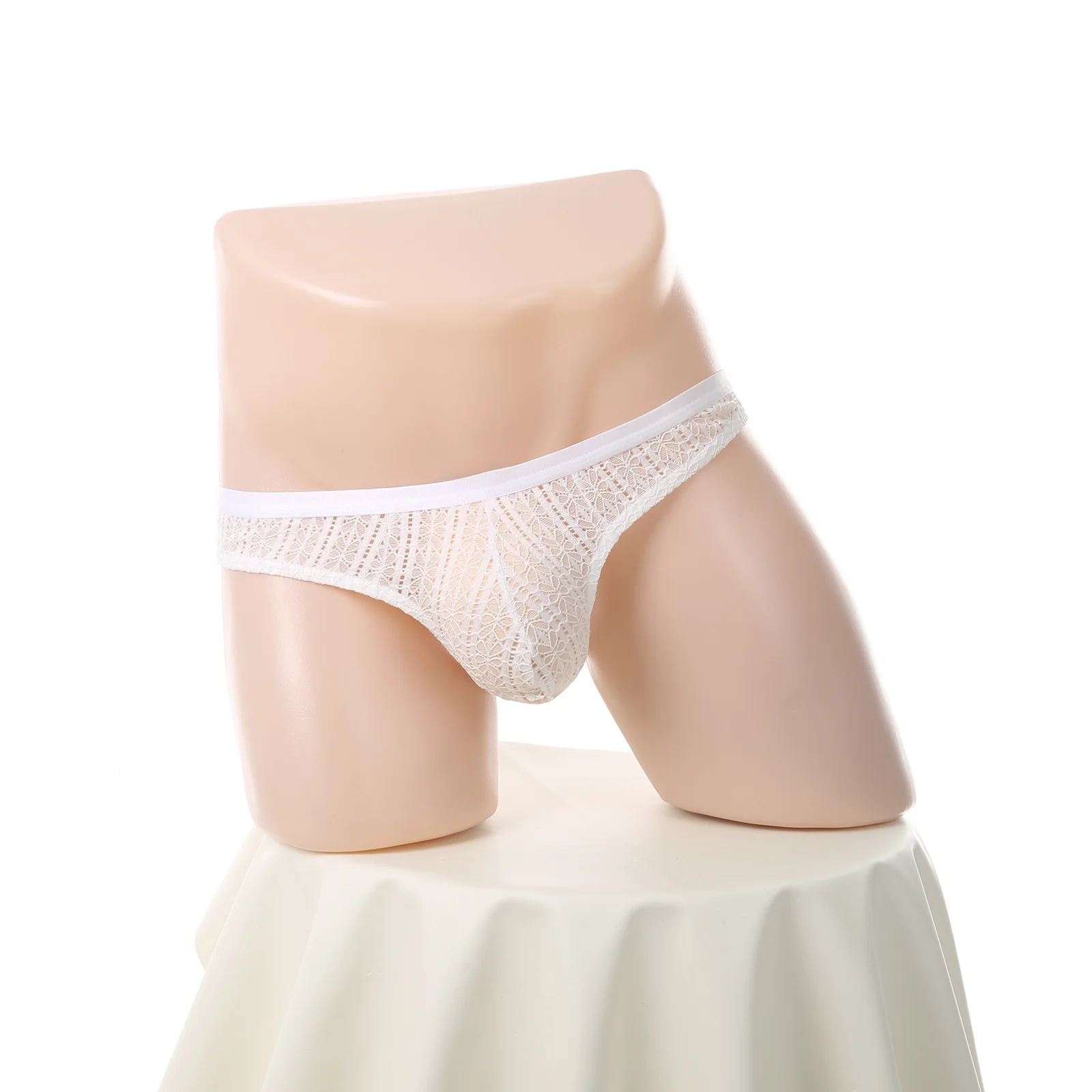 

Sissy Lace Jacquard Sheer T Back Thong for Men Sexy U Convex Pouch G-string Transparent Lingerie Sissy Erotic Open Butt Knickers