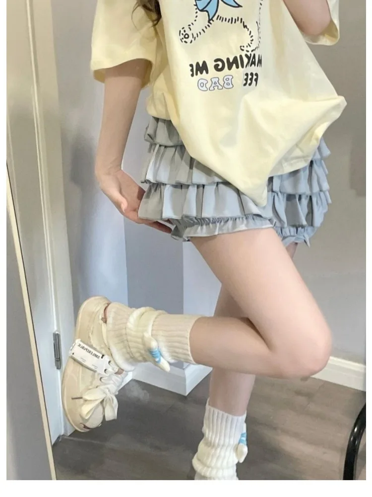 DEEPTOWN Kawaii Lolita Skirt Women Ruffle Layered High Waist Cutecore Mini Skirt Shorts Harajuku Japanese Style Soft Girl