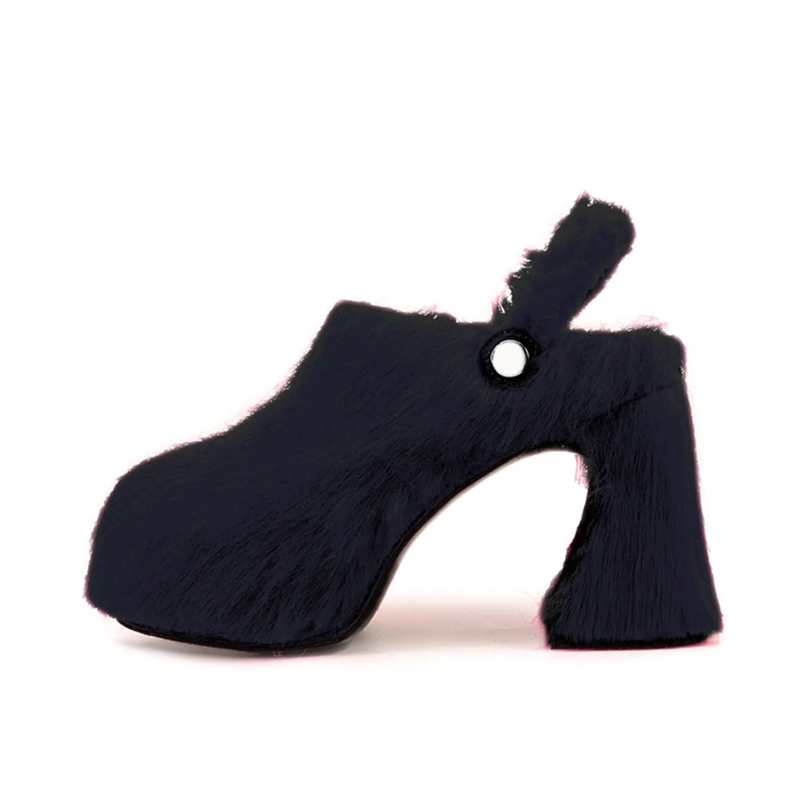 Arden Furtado Spring Fur Platform Mules Round toe Chunky heel Closed toe slippers Rear trip belt Super high heel Catwalk shoes