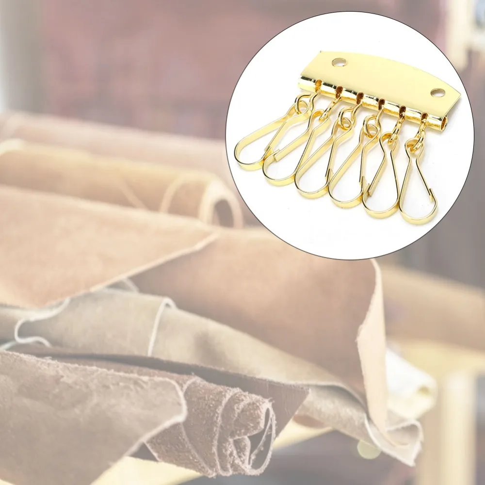 6 Hooks Clasp Clip Leather Keychain Gold/Bronze Color Key Organizer Design Key Ring Organizer Keychain Holder For DIY Crafting