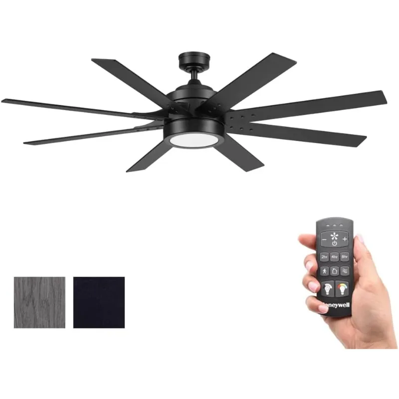 

62 Inch Contemporary LED Ceiling Fan with Light and Remote Control, 8 Blades with Dual Finish, Reversible Motor (Matte Black)