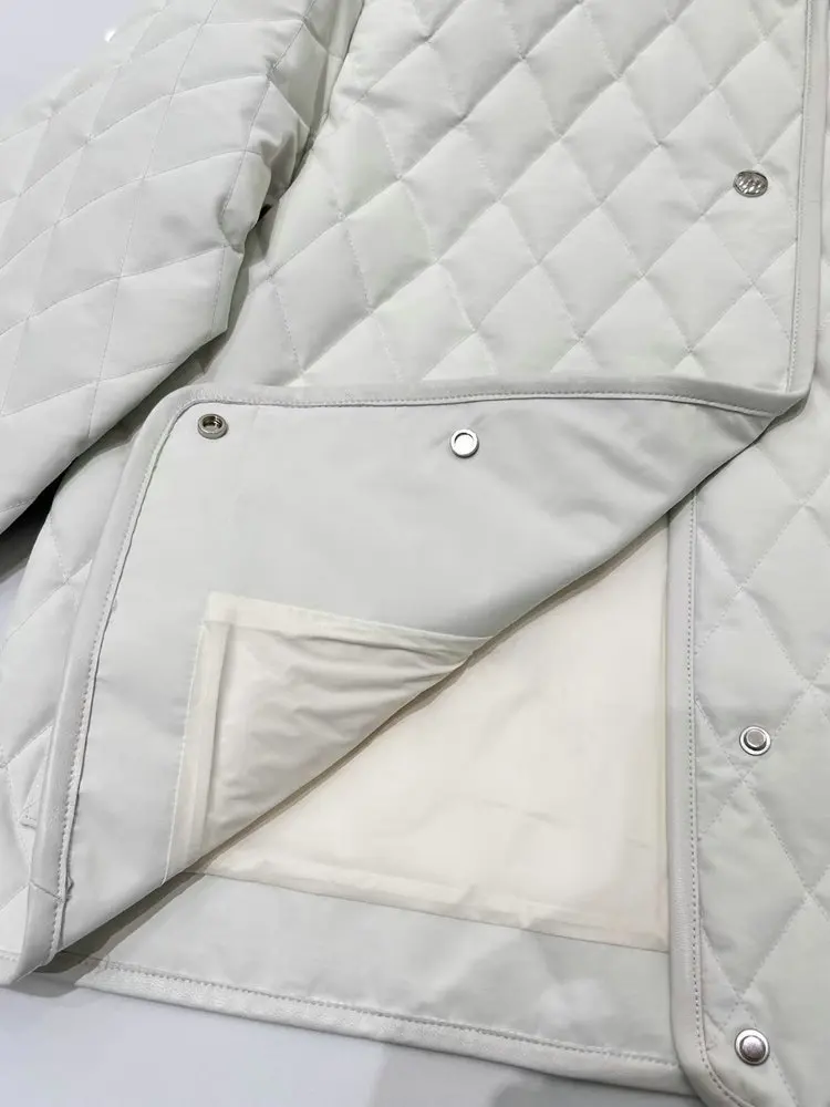 المرأة شتاء جديد الماس منقوشة أوزة أسفل دعوى التلبيب خياطة جلد الغنم أسفل سترة #5