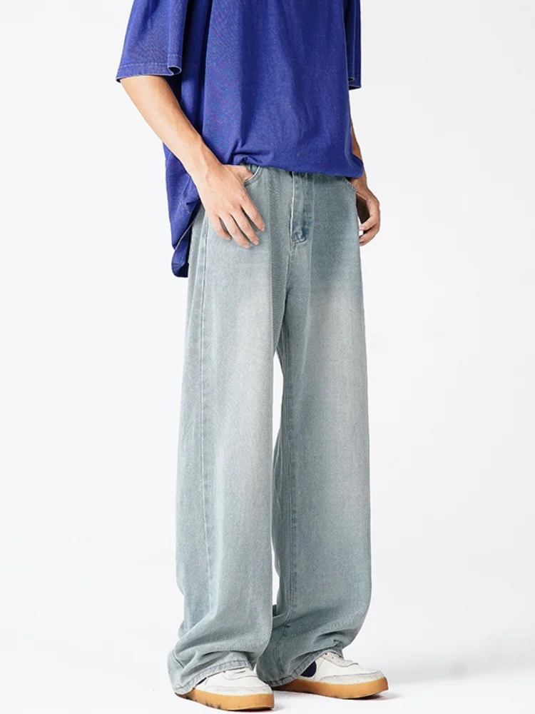 

Summer Thin Loose Wide Leg Jeans Men's Straight Leg Waed Vintage Bell Bot Floor Length American High Street Trousers