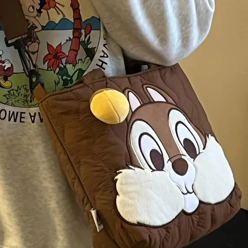 Disney Anime Chip&Dale Winter Large-Capacity Tote Handbag Cute College Student Commuter Shoulder Cartoon Crossbody Bag Girl Gift