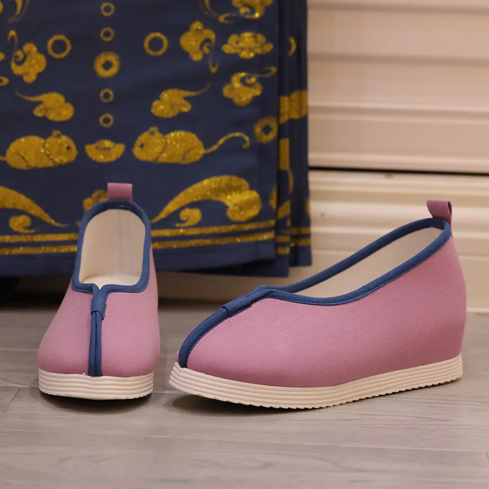 Zapatos de tela de estilo chino, calzado Hanfu de cabeza redonda, Color sólido, envuelta en tela, zapatos de aumento interior