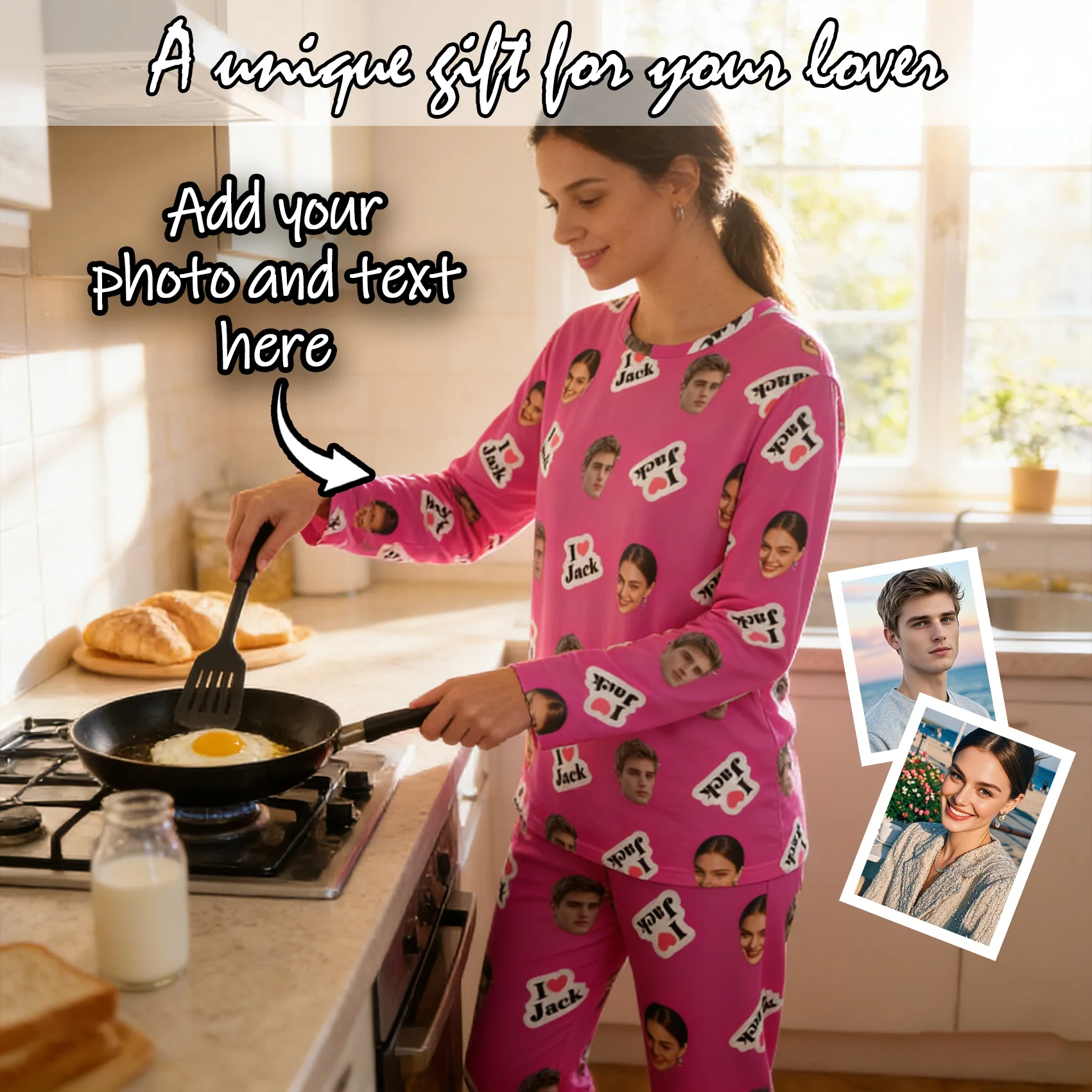 

Женские пижамы на заказ с принтом лица, домашняя одежда, женский пижамный комплект с длинным рукавом на заказ, персонализированный подарок для семьи, пары, питомца