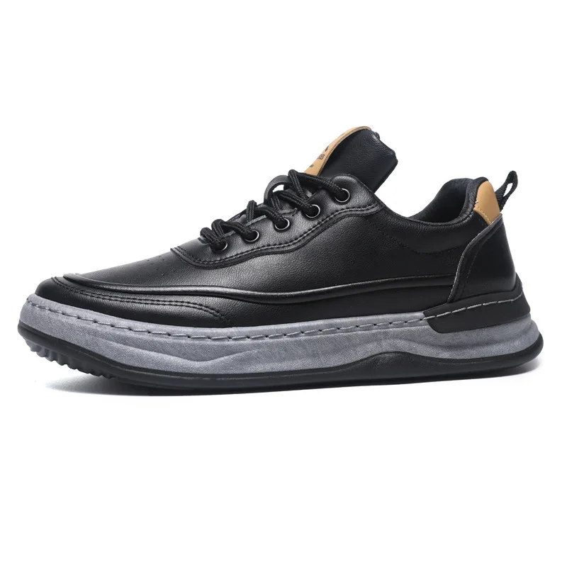 Men's Casual Shoes New Leather Shoes Versatile Thick-soled Sneakers for Man Breathable Soft-soled Laced Round-toed Work Shoes