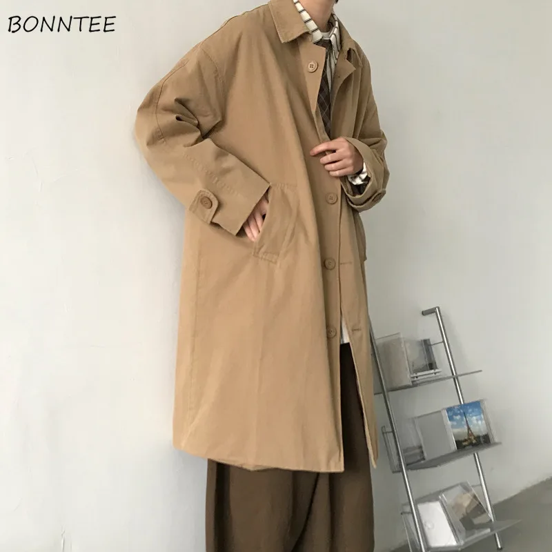

Japanese Vintage Trench Men Casual Popular Long Coats Youthful Handsome High Street Outwear England Autumn Newest Ulzzang Ins