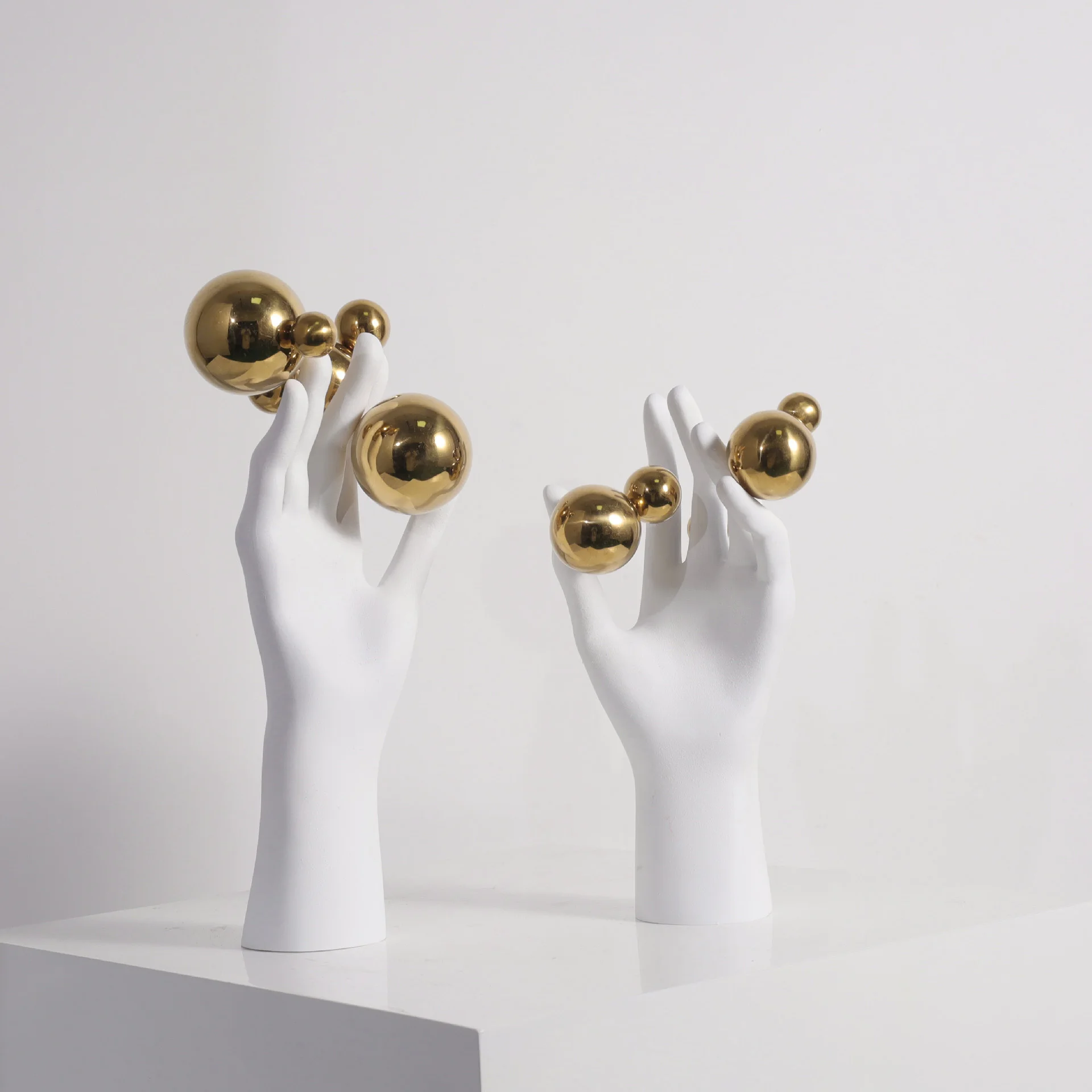 Exquisite White Hand Decorative Sculptures with Gold Balls, Ideal Home & Office Decor, Modern & Minimalist Abstract Art Crafts