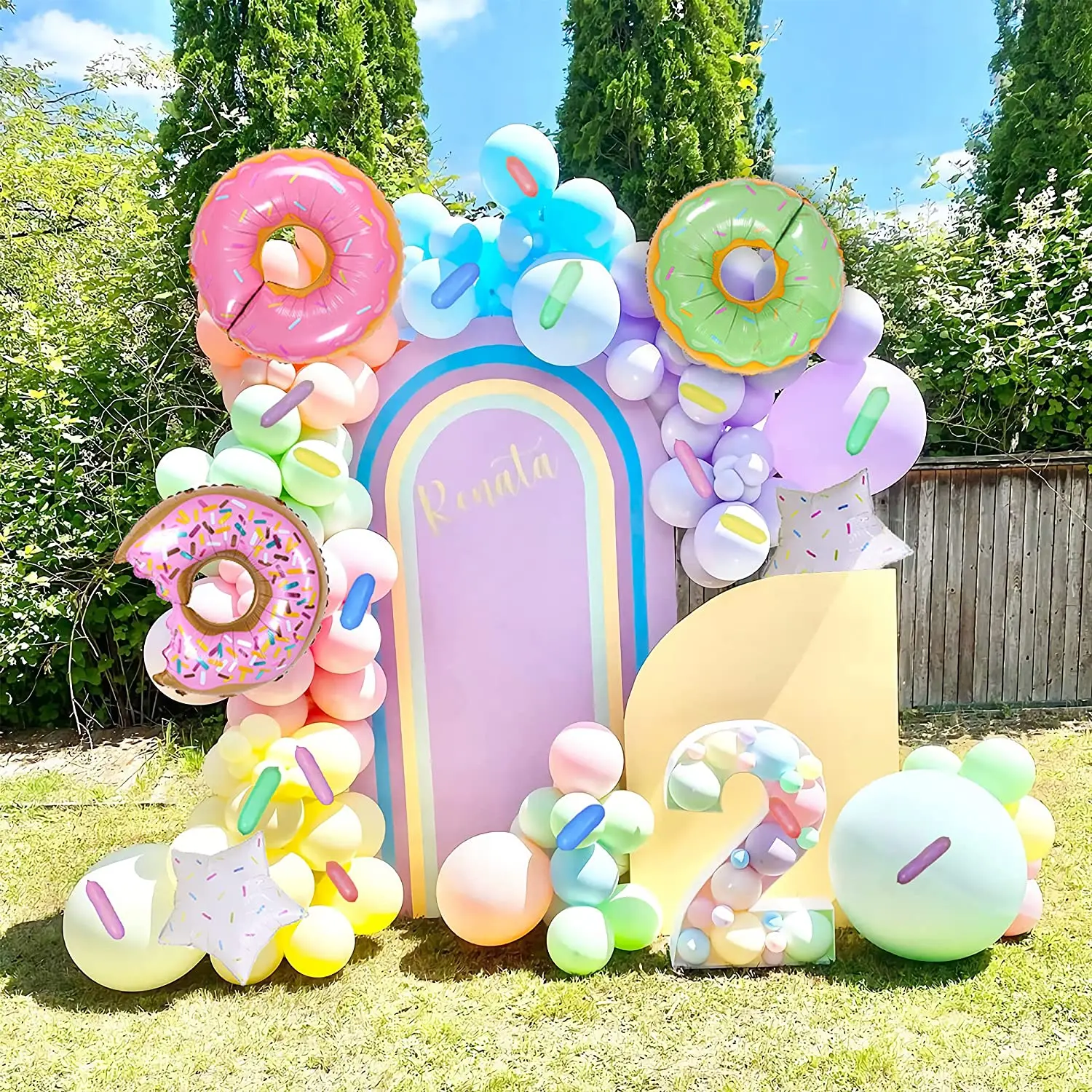 

Donut balloon Arch macaron Pastel Candy Ice Cream foil balloons garland Wedding Baby Shower Girls kids Birthday Party Decoration