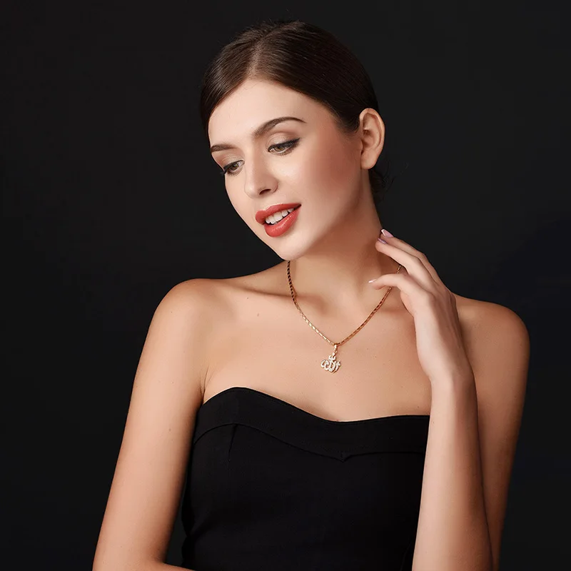 女性のためのイスラムのアラペンダントネックレス,白いキュービックジルコニア,イスラム教徒のジュエリー,シルバーとゴールドの色,u7,p612