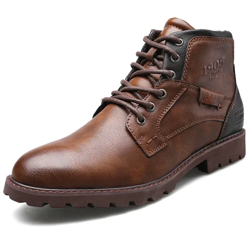 Bottes en cuir vintage avec fermeture éclair latérale pour hommes, chaussures de rinçage, haute qualité, grande taille 39-48, nouveau, automne, hiver, 2023