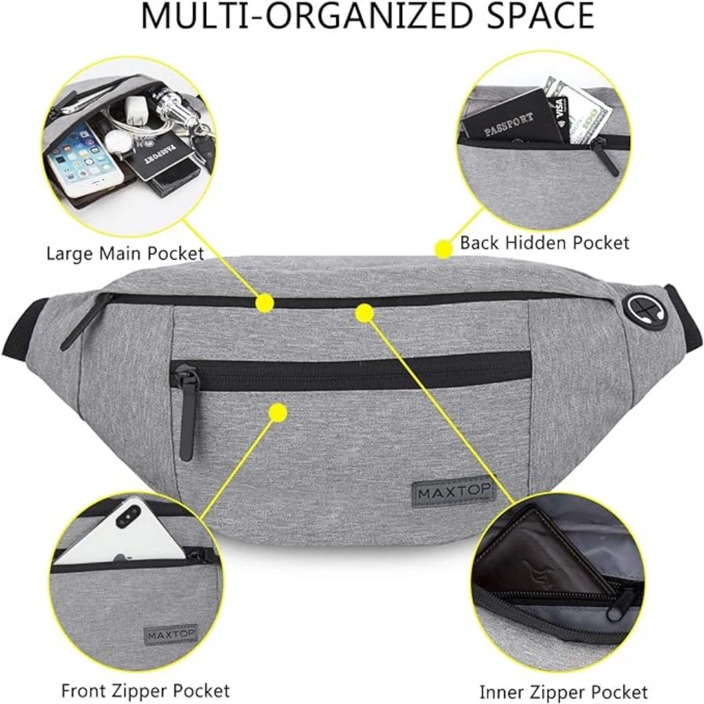 Crossbody Fanny Pack for Women Men Belt Bag With 4-Zipper Pockets for Travel Running Hiking Workout Dog Walking Outdoors Sport