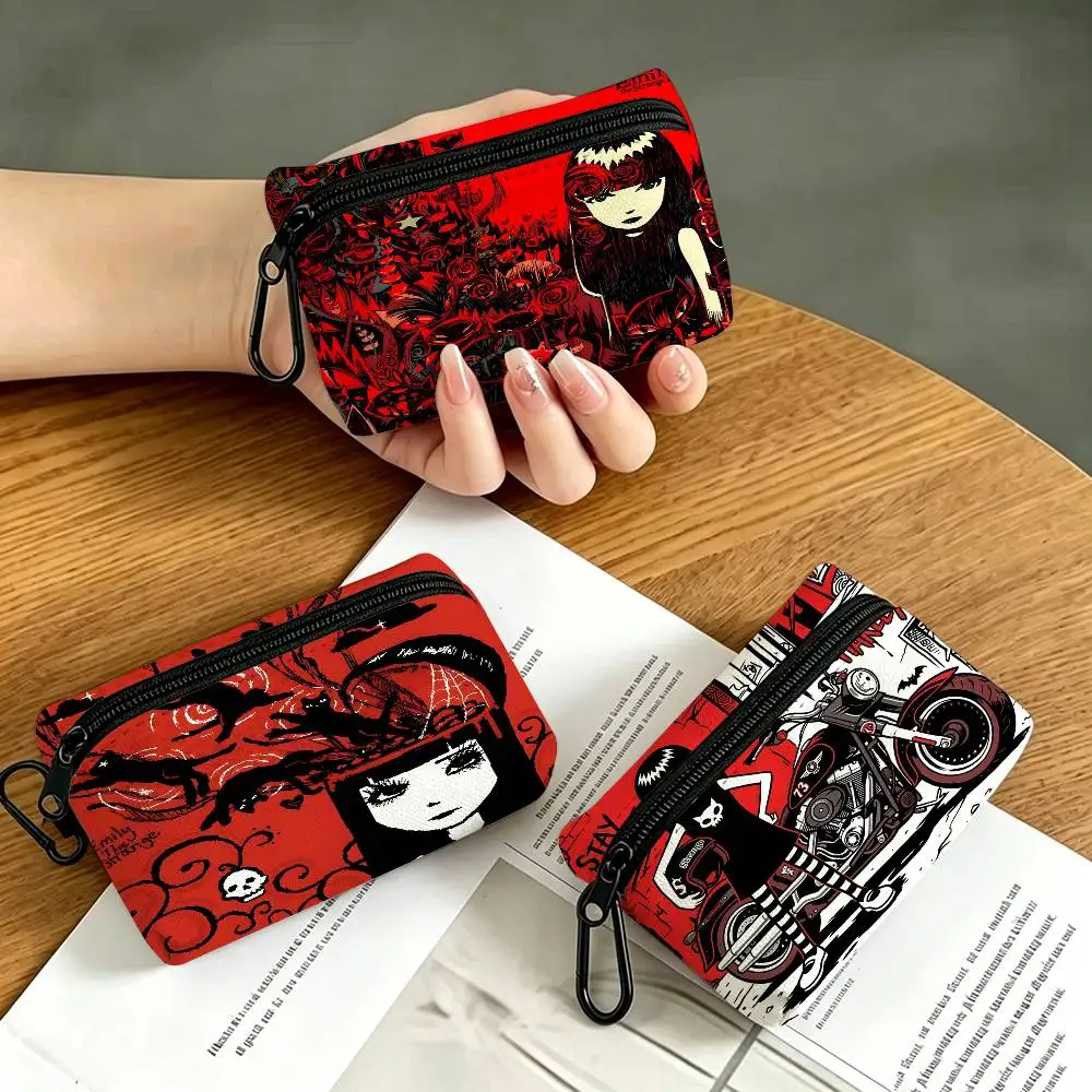 Comics Emily The Strange Waterproof Oxford Cloth Zipper Wallet Portable Hanging Small Coin Purse For Travel