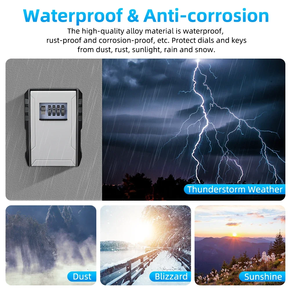Awapow Metal Password Key Box Wall Mounted 4 Digits Password Lock Storage Box Waterproof Anti Theft Large Capacity Safe Keybox