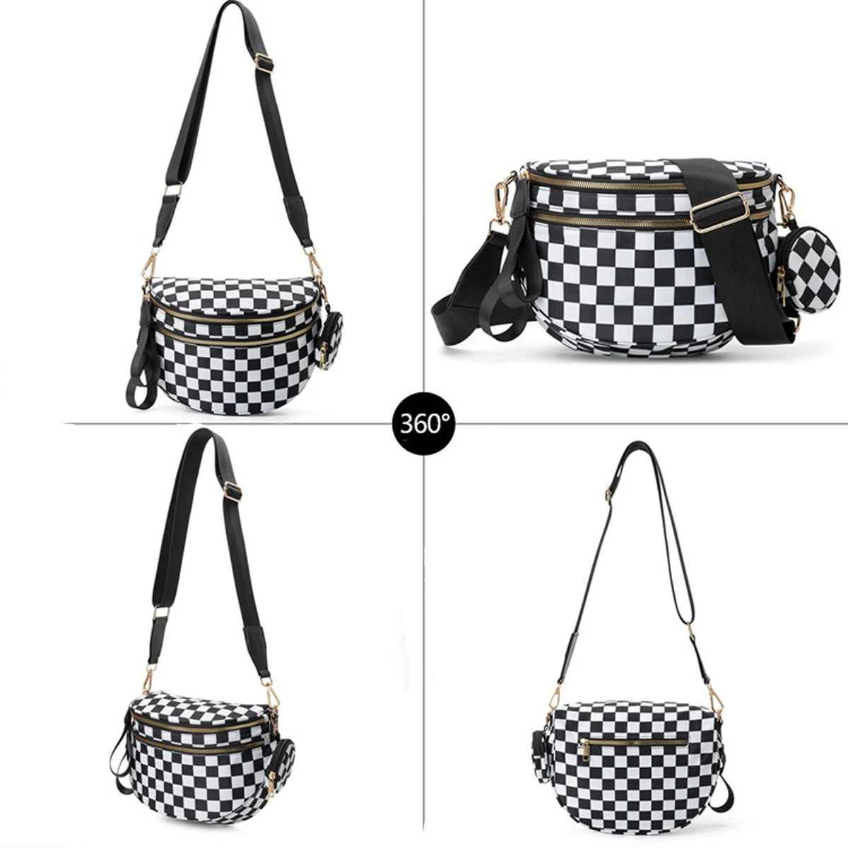 Borsa madre in reticolo bianco e nero, borsa a tracolla di grande capacità, borsa sportiva leggera per uomo e donna