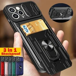 Case For iPhone 15 14 Pro Max 13 12 Pro XR X 8 7 Plus SE 2022 Slide Stand Ring Camera Military Grade Card Slot Cover