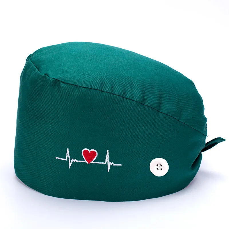 Gorros de trabajo con estampado para salón de belleza, gorro de algodón elástico para el cuidado de mascotas, gorro de trabajo con botones, Unisex