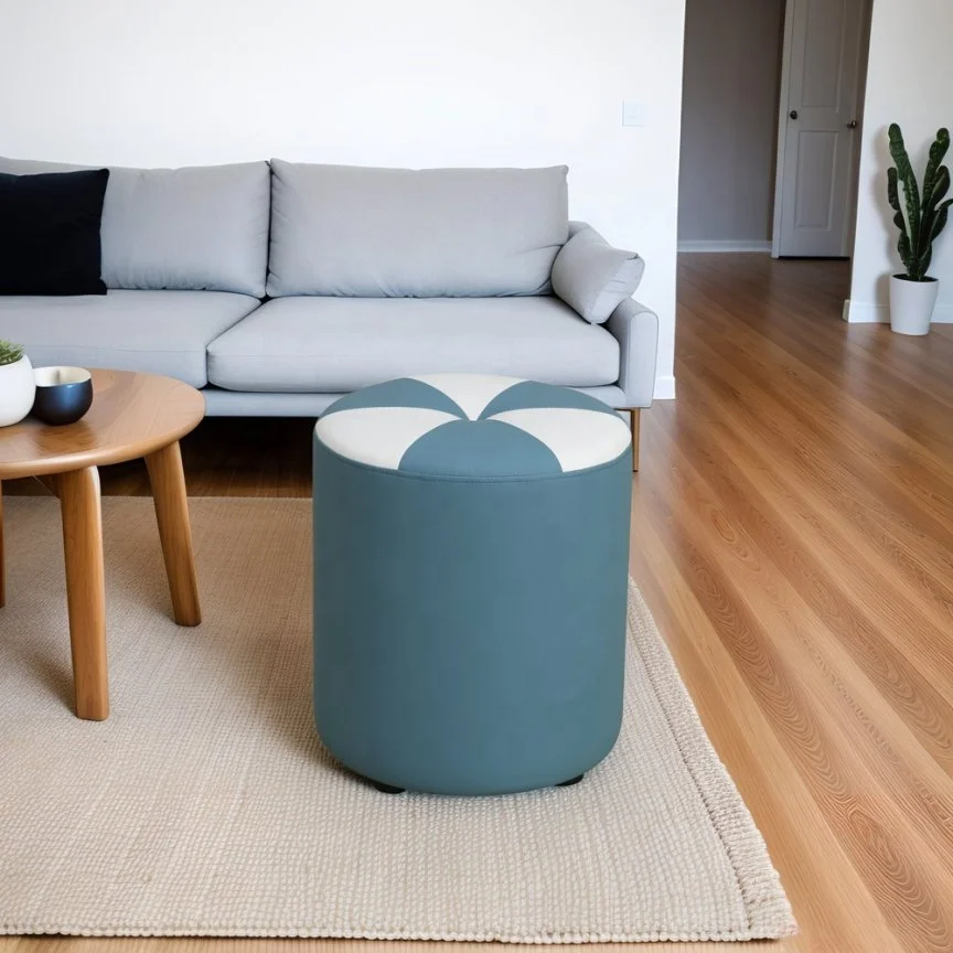 مقعد عثماني من الجلد الأزرق الفاخر بإطار خشبي فاخر إسفنجة عالية المرونة للاستخدام المنزلي وغرفة المعيشة وغرفة الطعام والحمام #2