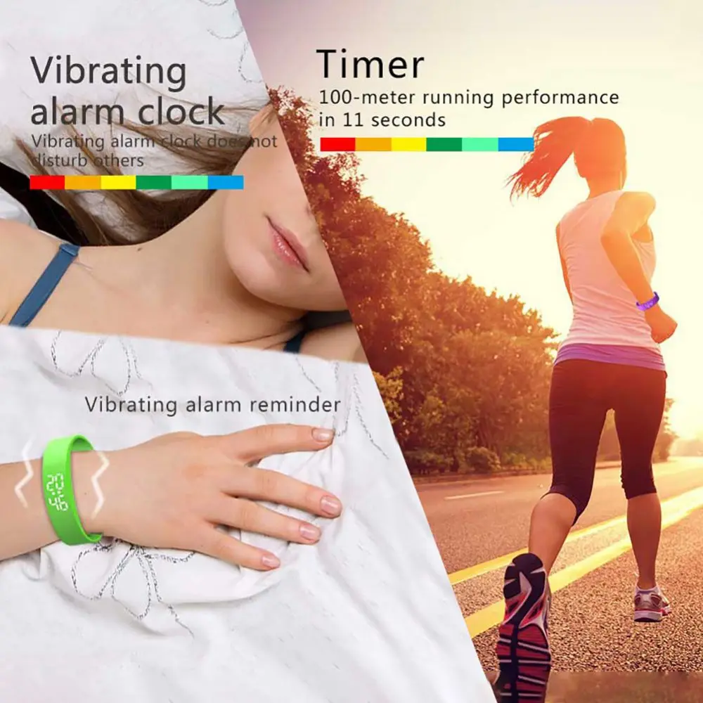 Black Smart Bracelet LED Sports Watch Body Temperature Monitor Thermometer Vibration Alarm Reminder Wristband Student Smartband