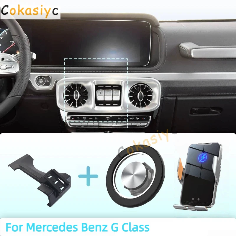 

Держатель для телефона на заказ для Mercedes Benz G Class 2019-2022 G500 G63 W463 AMG, магнитное крепление, беспроводная зарядка, интеллектуальное сенсорное управление.