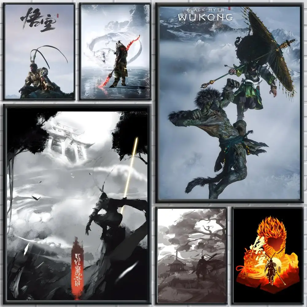Chinese Game B-Black Myth Wukong Painting Calligraphy Wall Art Canvas Poster Premium Home Decor Print for Living Room Bedroom