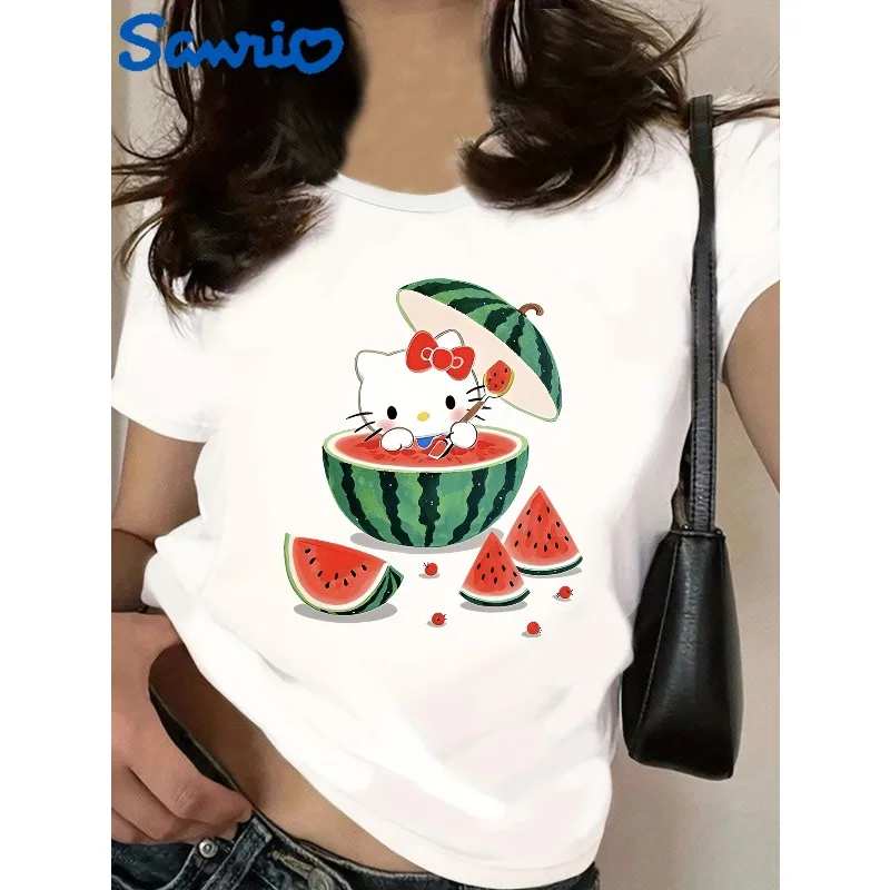 

Sanrio Cartoon Cute Printed Round Neck Fashion Women's T-shirt Casual Fashion Loose Women's Cotton T-shirt Trendy Short Sleeve