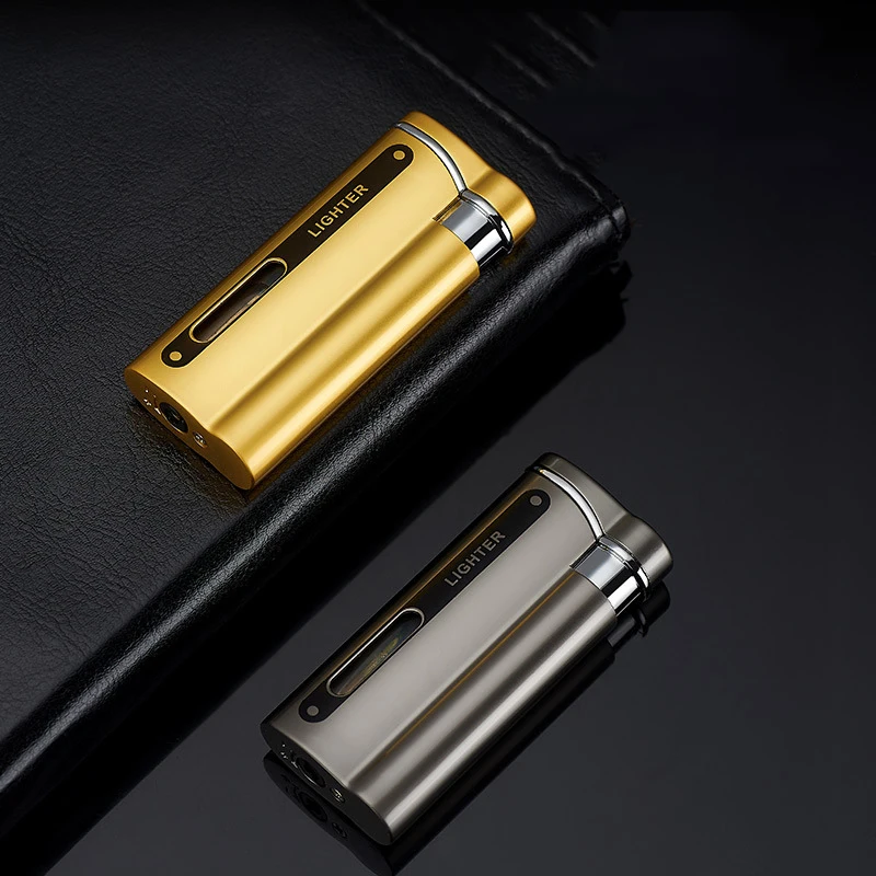 DK7701 Metal Electroplating Direct Blue Flame Windproof Inflatable Lighter Visual Window Cigarette Lighter