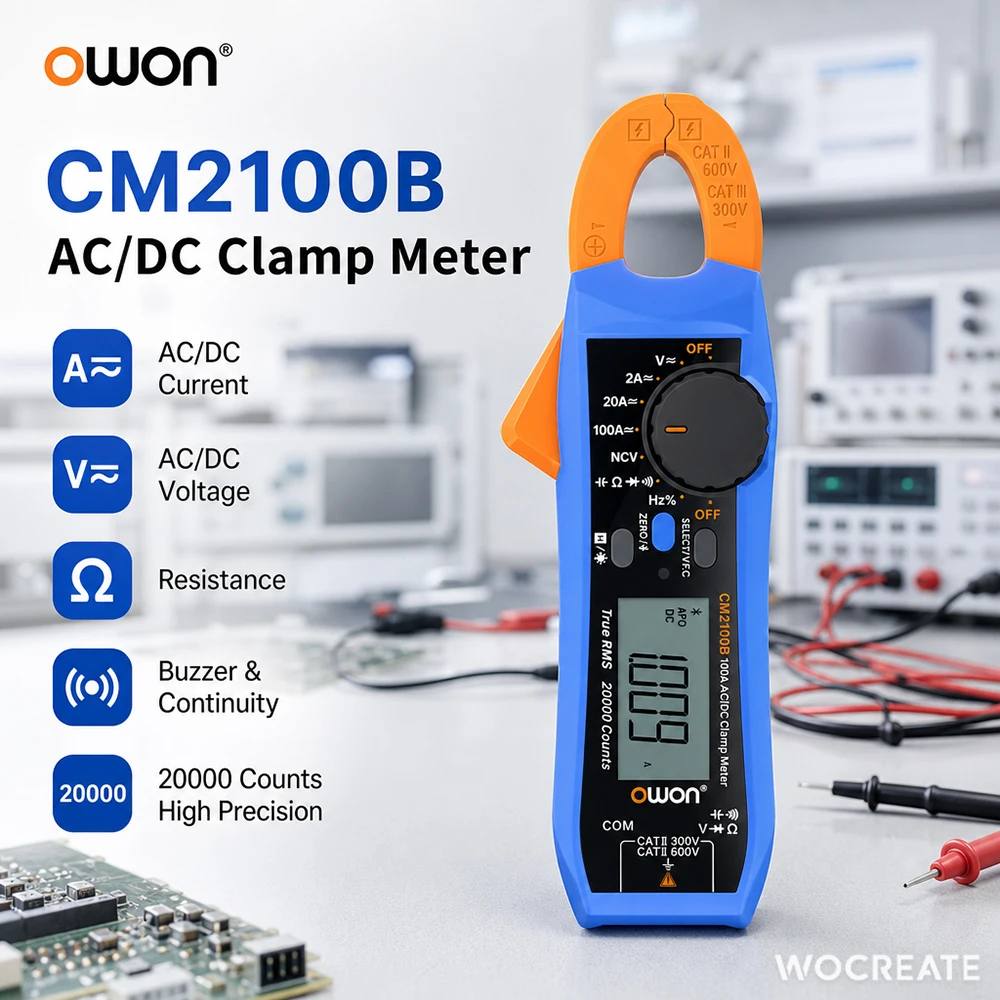 ‌OWON CM2100 Digital Clamp Meter 20000 Counts True RMS Auto Range AC/DC Voltage Current NCV VFC Resistance Capacitance Tester